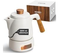 MIAMIO - Ensemble Théière avec Réchauffage / 1L / 1000 ml Bouilloire avec Infuseur pour l'infusion des feuilles de thé en vrac - Cadeau pour les femmes/amateurs de thé (Blanc)