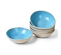 MIAMIO - Lot de 6 Bols 700 ml - Bols en Céramique Grès Bleu - Grands Bols pour Céréales, Soupe et Salade - Design Fait Main, Compatibles Lave-vaisselle et Micro-ondes