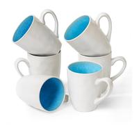 MIAMIO - Lot de 6 Tasses 350 ml Grès Céramique - Grandes Tasses pour Café, Cappuccino et Thé - Service Moderne Bleu - Collection Lumera, Compatible Lave-vaisselle et Micro-ondes