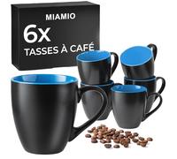 MIAMIO - 6 x 350 ml Tasse à café en grès/Ensemble de tasses Le Papillon Collection (Noir-Bleu)