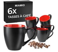 MIAMIO Lot de 6 tasses à café en céramique 350 ml, Le Papillon (Rouge)