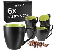 MIAMIO Lot de 6 tasses à café en céramique 350 ml, Le Papillon (Vert)
