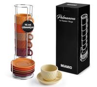 MIAMIO - Lot de 6 Tasses Espresso 75 ml avec Support Grès Céramique - Petites Tasses pour Espresso - Service Moderne Magma - Collection Palmanova, Compatible Lave-vaisselle