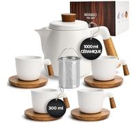 MIAMIO - Service à thé, Théière (1 l) & 4 Tasses (300 ml) (Blanc)