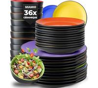 MIAMIO - Service de table 12 personnes/Service de table en grès 36 pièces, service de table en grès, ensemble de bols et d'assiettes - Collection Le Papillon