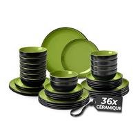 MIAMIO - Service de table 12 personnes/Service de table en grès 36 pièces, service de table en grès, ensemble de bols et d'assiettes - Collection Le Papillon