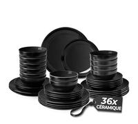 MIAMIO - Service de Table Grès 36 Pièces - Collection Le Papillon (Noir) | Service de table en grès pour 12 personnes - micro-ondes et lave-vaisselle