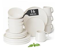 MIAMIO - Services de vaisselle pour 4 / Ensemble de 16 pièces en grès moderne/Vaisselle - Passe au lave-vaisselle et au micro-ondes - Collection Luxe (Blanc, Service de vaisselle (16x))