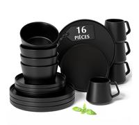 MIAMIO - Services de vaisselle pour 4 / Ensemble de 16 pièces en grès moderne/Vaisselle - Passe au lave-vaisselle et au micro-ondes - Collection Luxe (Noir, Service de vaisselle (16x))