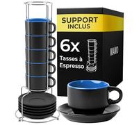 MIAMIO Set 6 tasses à espresso 75 ml avec soucoupes Le Papillon (Bleu)