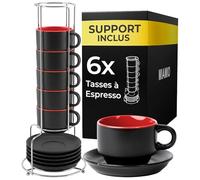 MIAMIO Set 6 tasses à espresso 75 ml avec soucoupes Le Papillon (Rouge)