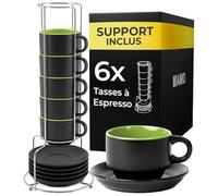MIAMIO Set 6 tasses à espresso 75 ml avec soucoupes Le Papillon (Vert)