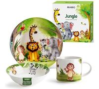 MIAMIO - Set de 3 Porzellan vaisselles pour enfants/Assiettes pour enfants, Set d'assiette pour enfants, Set de vaisselle des enfants - Comprend une assiette, un bol et une tasse (Jungle)