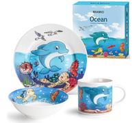 MIAMIO - Set de 3 Porzellan vaisselles pour enfants/Assiettes pour enfants, Set d'assiette pour enfants, Set de vaisselle des enfants - Comprend une assiette, un bol et une tasse (Océan)