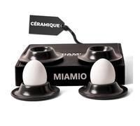 MIAMIO - Set de 4 Coquetiers en Céramique, Coquetiers en Grès avec Plateau pour Coquilles, pour Petit-déjeuner de Qualité Restaurant - Lavables au Lave-vaisselle (Noir)