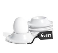MIAMIO - Set de 4 Coquetiers en Céramique, Coquetiers en Grès avec Plateau pour Coquilles, pour Petit-déjeuner de Qualité Restaurant - Lavables au Lave-vaisselle (Blanc)