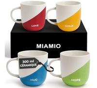 MIAMIO - Set de 4 tasses à café de 300 ml/Tasses à café inspirantes avec des dictons/Cadeaux pour femme, mari, femmes, hommes, famille, amis/Lavable au four à micro-ondes et (L'amour)