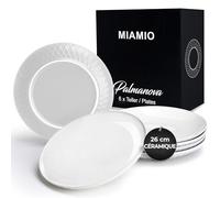 MIAMIO - Set de 6 assiettes/Set d'assiettes modernes en céramique/grès - Collection Palmanova (Blanc, 26 cm)