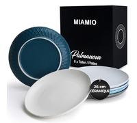 MIAMIO - Set de 6 assiettes/Set d'assiettes modernes en céramique/grès - Collection Palmanova (Bleu, 26 cm)