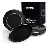 MIAMIO - Set de 6 assiettes/Set d'assiettes modernes en céramique/grès - Collection Palmanova (Noir, 26 cm)
