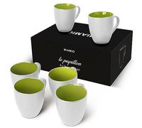 MIAMIO Set de 6 tasses à café en céramique 350 ml, coloris Blanc-Vert