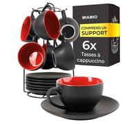 MIAMIO Set de 6 tasses à cappuccino en céramique 175 ml Le Papillon (Rouge)