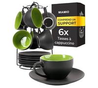 MIAMIO Set de 6 tasses à cappuccino en céramique 175 ml Le Papillon (Vert)