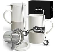 MIAMIO - Set de tasses à thé 2 x 500 ml avec infuseur et couvercle/Tasse de thé en céramique avec infuseur et cuillère pour l'infusion de thé en feuilles (Gris)