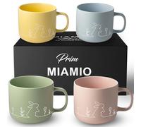MIAMIO - Set de tasses de printemps / 4 × 450 ml tasses à café en céramique aux couleurs pastel/grandes tasses à café au design moderne - cadeau à Pâques et au printemps - Collection Prim (Pastel)