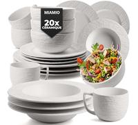 MIAMIO - Set de vaisselle 16 pièces/Vaisselle moderne en céramique/Vaisselle de table/Set pour 4 personnes - Collection Oasis (Blanc, 20x)