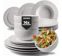 MIAMIO - Set de vaisselle 16 pièces/Vaisselle moderne en céramique/Vaisselle de table/Set pour 4 personnes - Collection Oasis (Blanc, 16x)