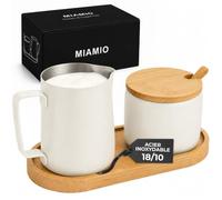 MIAMIO - Set pot à lait et sucrier avec plateau en bambou (Blanc)