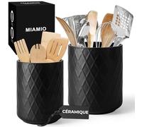 MIAMIO - Support d'Ustensiles de Cuisine en Céramique / Ensemble Organisateur de Cuisine, Décoration de Ferme pour l'Organisation du Comptoir et le Rangement des Couverts, Cuillères (Noir)