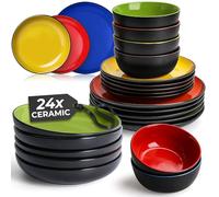 MIAMIO - Vaisselle céramique 24 pièces - Le Papillon (Multicolore) | Service de table en grès pour 6 personnes, grandes et petites assiettes, bols et tasses, lave-vaisselle