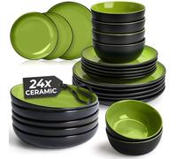 MIAMIO - Vaisselle céramique 24 pièces - Le Papillon (Vert) | Service de table en grès pour 6 personnes, grandes et petites assiettes, bols et tasses, lave-vaisselle