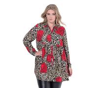 MIAMODA Femme Grandes Tailles Blouse Coupe évasée, Motif léopard/Roses et Manches Longues Champagne 44 843835310-42
