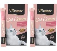 Miamor Cat Snack Crème de saumon | Lot de 2 sachets 6x15 g + 1 sachet gratuit | Une récompense saine sans additifs inutiles | Délicieux snack à lécher