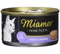 MIAMOR Filets Fins en gelée - Nourriture Humide pour Chats Adultes avec Morceaux de Filet en gelée - Complément Alimentaire Faible en Gras dans Une boîte sans additifs - 24 x 100 g de Thon et de