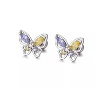 Miancheng Boucles d'oreilles à vis en argent sterling 925 avec zircon coloré pour enfants, petites boucles d'oreilles papillon à vis arrière pour adolescentes, bébés, enfants, femmes