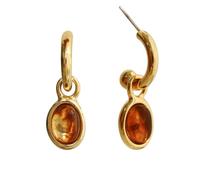 Miancheng Boucles d'oreilles courtes avec pendentif ovale en ambre - Marron + doré - Pour femmes et filles (29 mm), Cuivre plaqué or