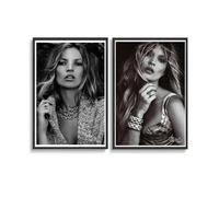 Mianm Lot de 2 posters vintage Kate Moss noir et blanc pour chambre, art mural esthétique en toile, décoration de chambre à coucher, 30 x 45 cm