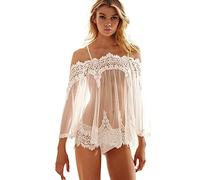 MianYaLi Lingerie Seins Nus Femmes Lingerie Sleepwear sous-vêtements Dentelle Robe Nuit + G-String Culottes Et (White, XXXL)
