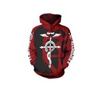 MIAOCOS Fullmetal Alchemist Edward Elric Sweat à capuche rouge unisexe adulte pull à capuche T-shirt imprimé 3D manteau décontracté, Rouge, X-Large