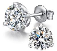 Miaofu Boucles d'Oreilles en Or Blanc 18 Carats pour Femme et Homme Swarovski Boucles d'Oreilles en Argent Sterling 5A Zircon Cubique Boucle d'Oreille 3mm - 8mm