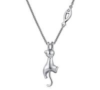 Miaofu Collier Chat - Collier Pendentif Chat Porte-Bonheur Mignon Méchant, Pendentif Chat En Argent Sterling Pour Femme, Collier Bijoux Chat Mode