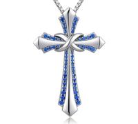 Miaofu Collier en argent sterling 925 plaqué or blanc 18 carats avec croix infini pour femme avec pierre de naissance brillante, cadeau idéal pour elle