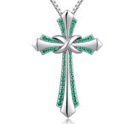 Miaofu Collier en argent sterling 925 plaqué or blanc 18 carats avec croix infini pour femme avec pierre de naissance brillante, cadeau idéal pour elle