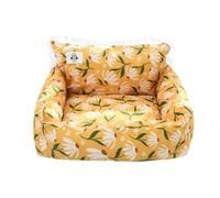 Miaogoo Lit doux pour petit chien et chat avec bords surélevés, traversin 4 côtés, lavable, coussin apaisant (50 x 42 cm, jaune)