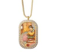 Miaoji Peinture Aquarelle Chat Laine Granny Collier Pendentif Diamant Cristal Doré Bijoux