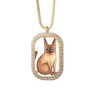 Miaoji Peinture Aquarelle Chat Siamois Collier Pendentif Diamant Cristal Doré Bijoux